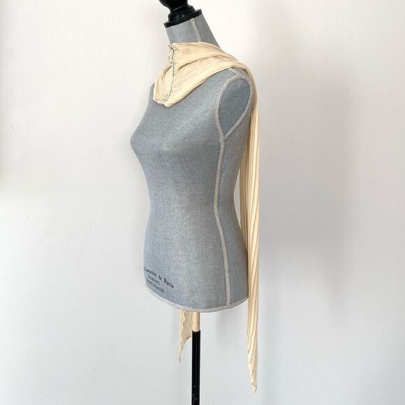 Vintage Cream Delicate Pleated Silk Scarf 79” Beaded Victorian Romantic Firly - Picture 6 of 10